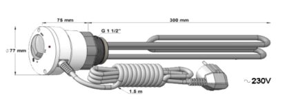 Technische tekening Wipex 230V verwarmingselement