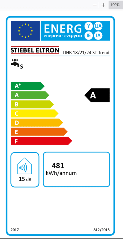 Energielabel Bosch elektrische doorstroomboiler Tronic TR1000 6 B